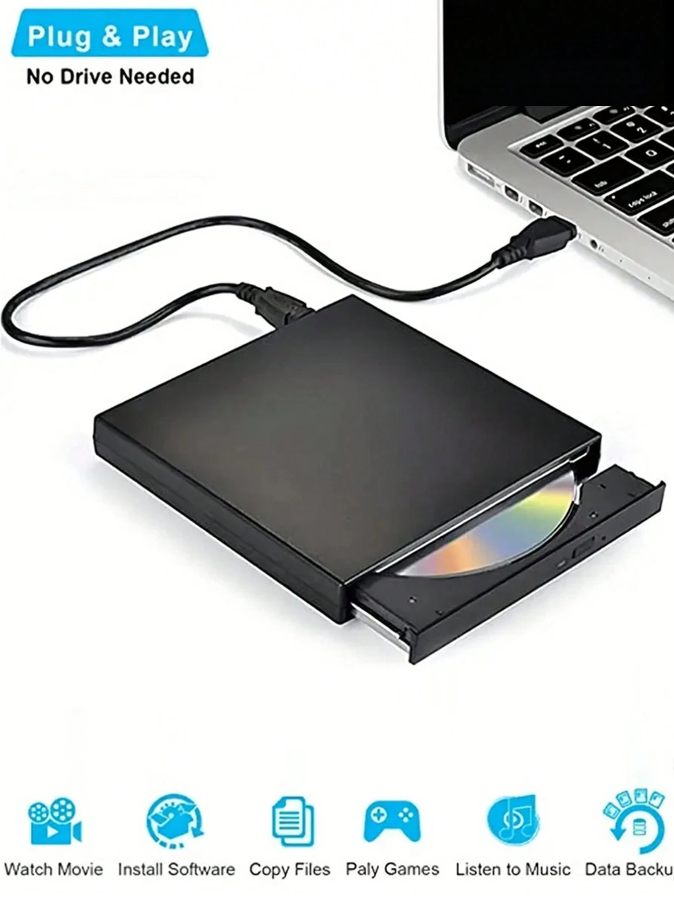 External CD/DVD Drive, Slim Portable USB 2.0 External CD-RW & DVD-RW Drive Burner/Player for Laptop, Notebook and Desktop PC