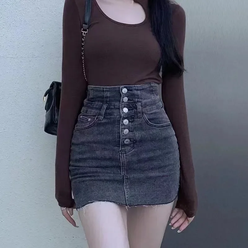 Xpqbb Super High Waist Button Up Denim Skirts Women Sexy Skinny Hot Girl Package Hip Skirt Woman Korean Streetwear Mini Skirts