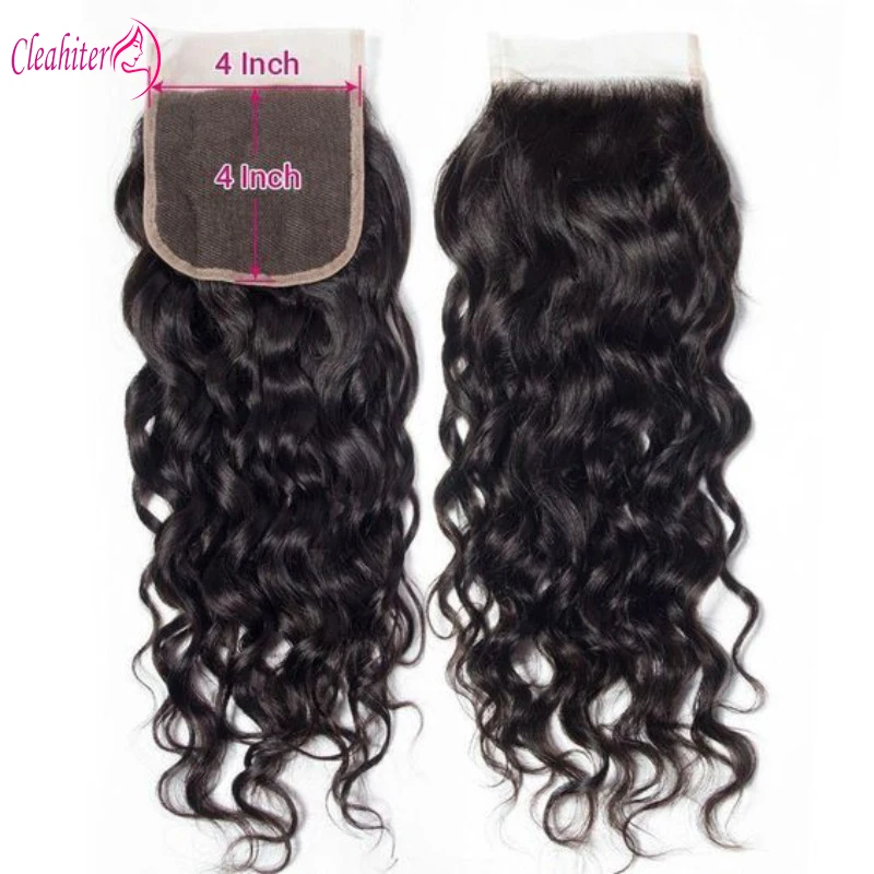 Water Wave 4x4 Lace Closure Human Hair Transparent Swiss Lace 150% Density Natural Color Unprocessed Brazilian Virgin Hair