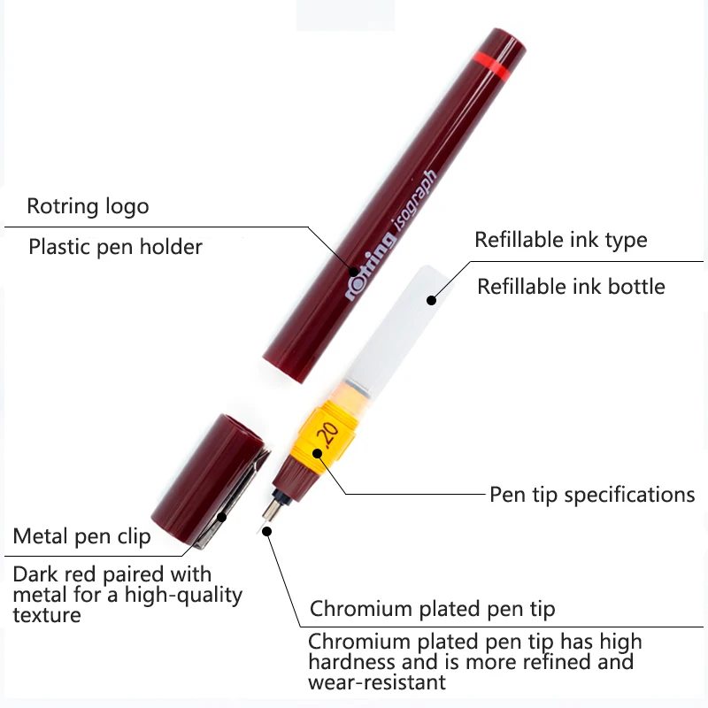 1pcs German Rotring ISOGRAPH Engineering Drawing Fineliner Needle Pen Fine Point Multiple Nibs Art Marker Fillable Ink