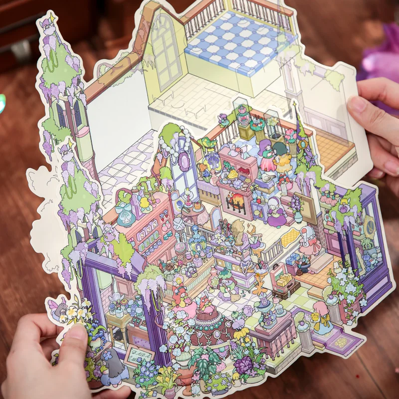 

Mr.Paper 3Pcs/Pack Vintage Fairy Tale Violet Perfume Gem Shop Series 3D Diorama Sticker Extra Large Size DIY Handbook Relief