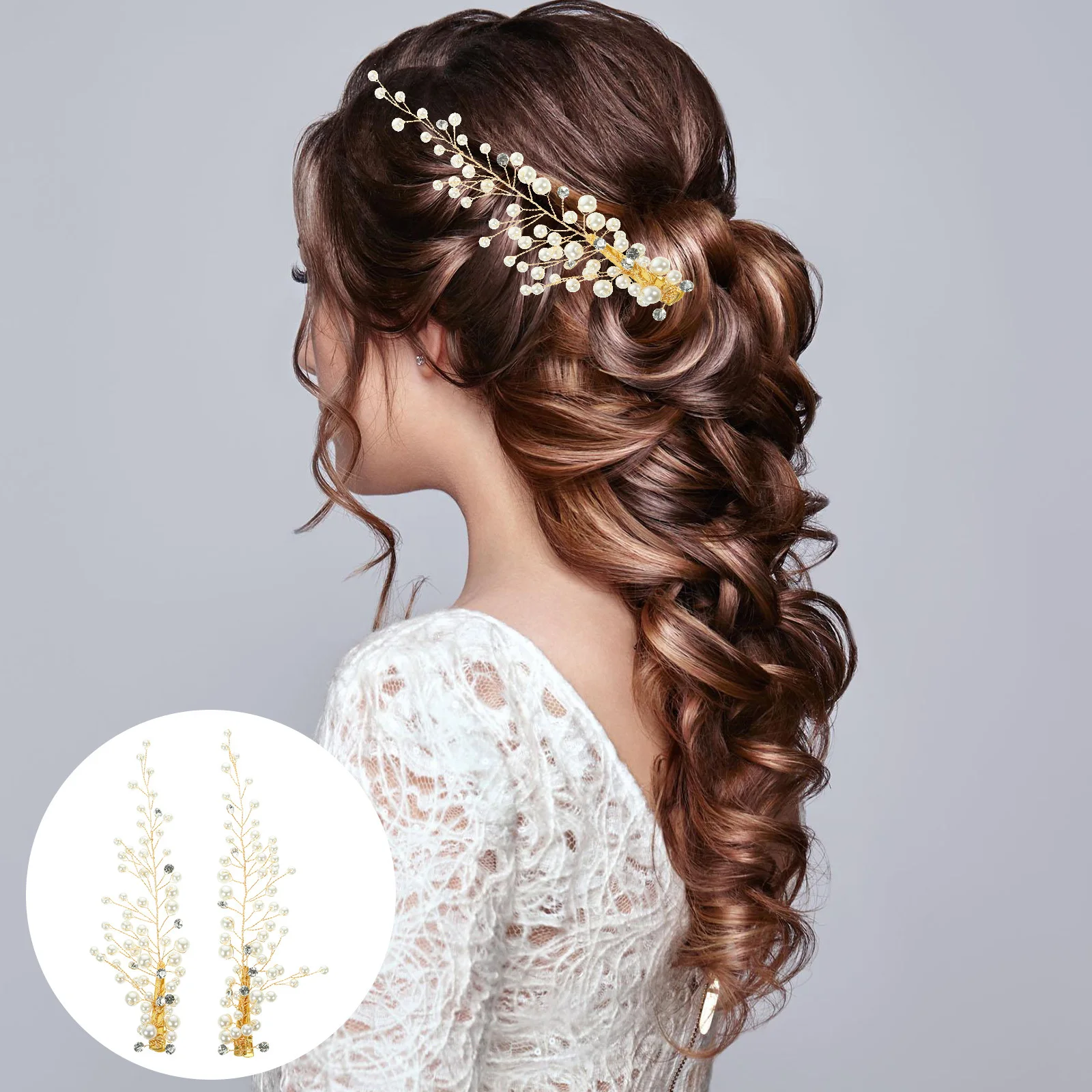 

2pcs Pearl Rhinestone Clips Bridal Wedding Headpieces Lightweight Gold Hair Accessories For Brides Elegant Prom Hair Jewelry