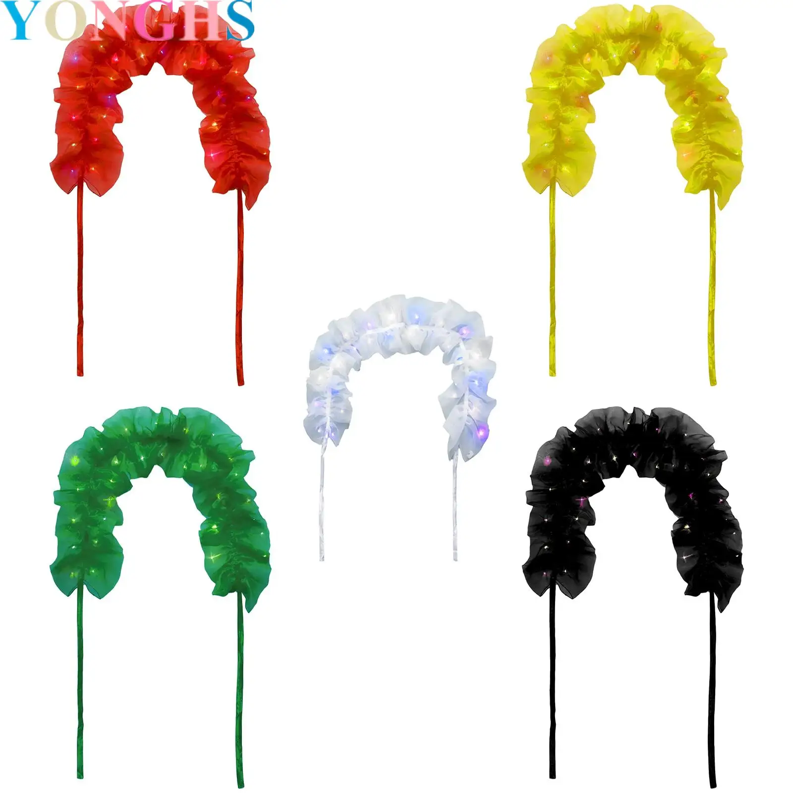 

Colorful Retro Fake Collar Cape Shawl Unisex Self-tied Ruffled Shawl Scarf with Light for Halloween Bridal Costumes Accessories