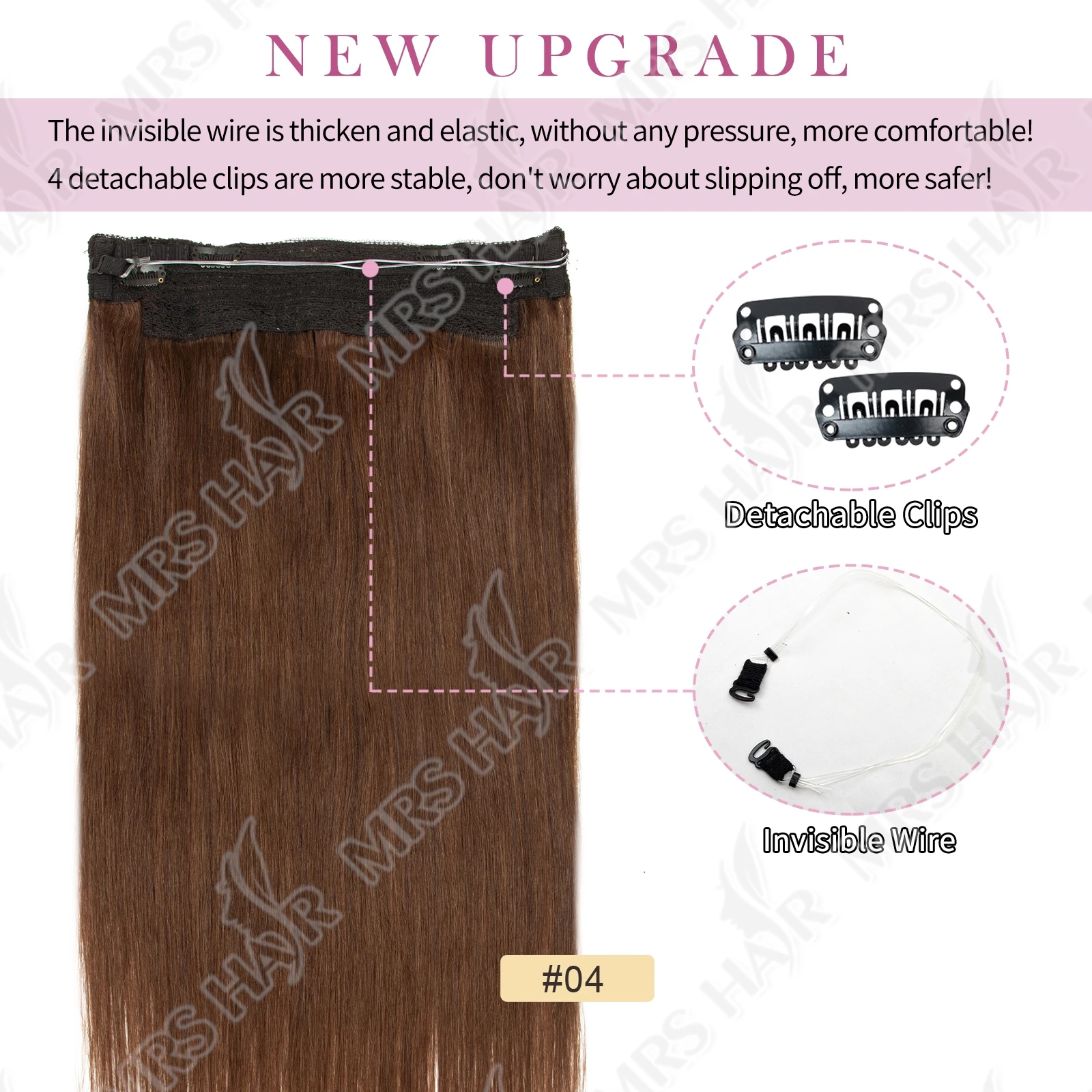 # 4 Estensioni dei capelli con filo di linea di pesce marrone scuro Clip invisibile nelle estensioni dei capelli umani 4 clip Capelli naturali reali 12-24 pollici