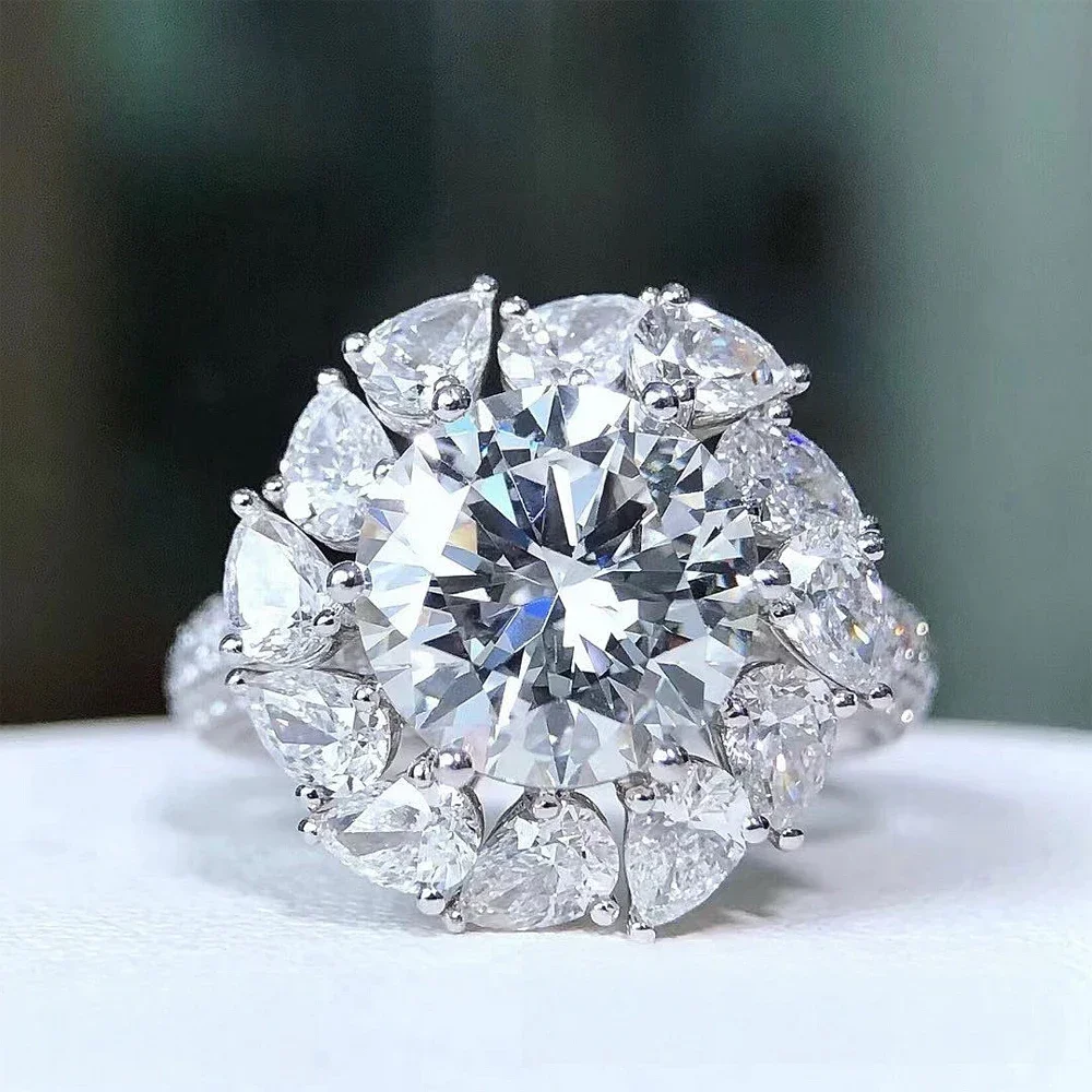 Imagem -02 - Feobur-anéis Moissanite Grandes para Mulheres 925 Prata Esterlina Banda de Casamento com Certificado Jóias de Noivado Luxo 3ct