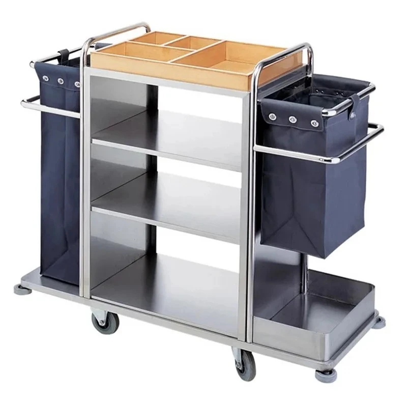 All stainless steel hotel linen cart, hotel room cart, cleaning cart, multi-functional trolley