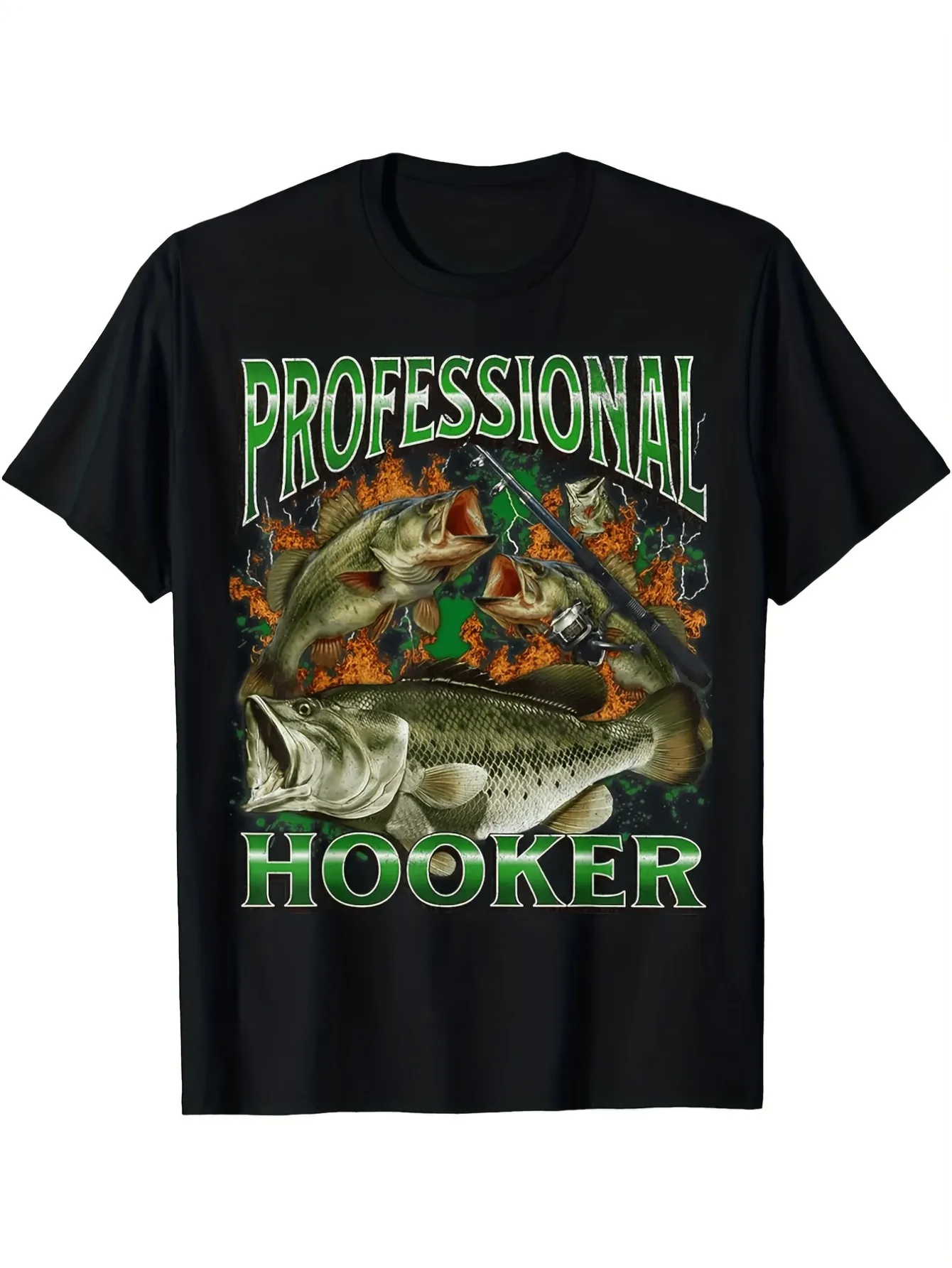 Funny Professional Hooker Fishing T-Shirt for Men Women Soft Loose-Fit Crewneck Tee with Humorous Angler Graphic Casual Shirt