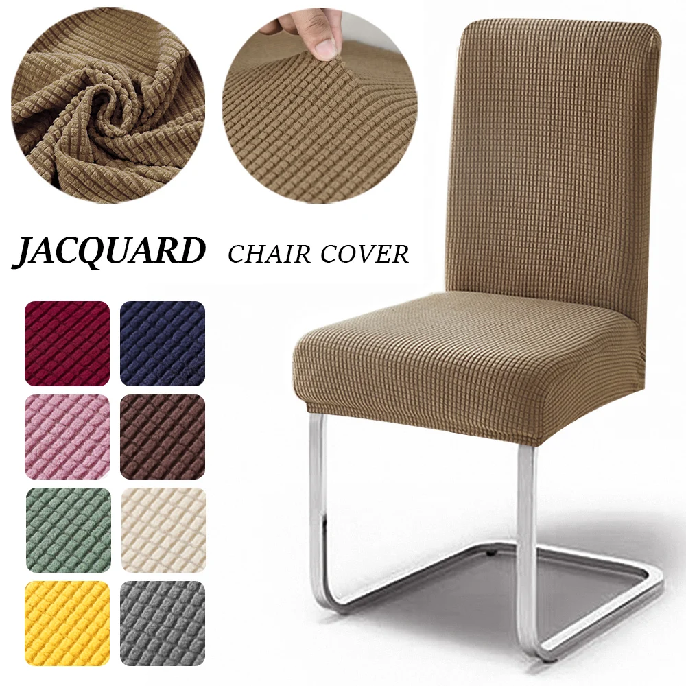 Solid Jacquard Chair Covers Polar Fleece Chair Covers Stretch Spandex Dining Room Seat Cover Protector for Home Kitchen Hotel