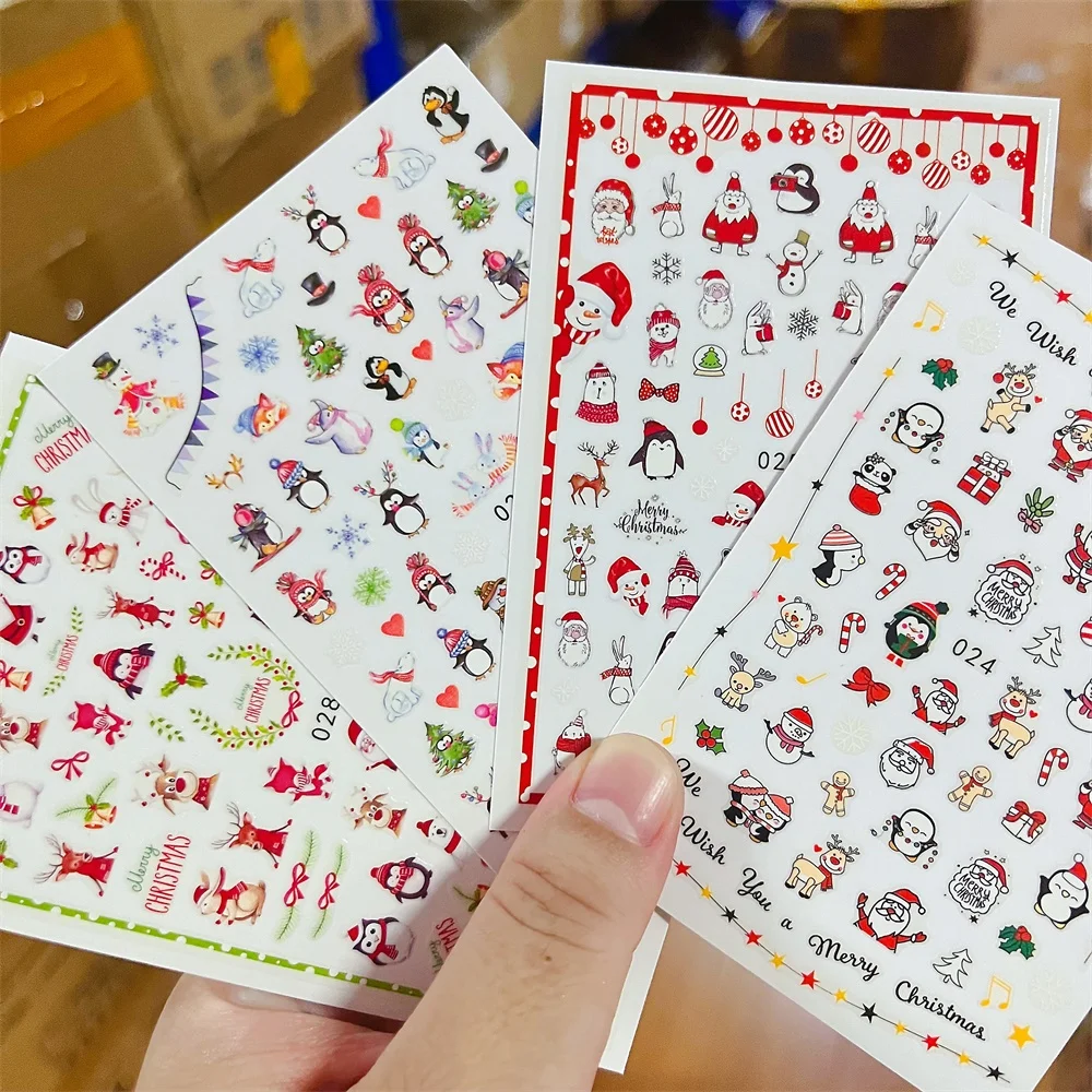 1개 3D 겨울 사슴 네일 아트 스티커 산타 펭귄 눈송이 매니큐어 장식 트리 진저브레드맨 눈 축제 크리스마스 네일 데칼*