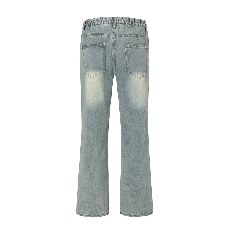 Fashion Elastic Zipper Vintage Washed Jeans Men's Clothing 2024 Spring Autumn New Loose All-match High Waist Denim Trousers