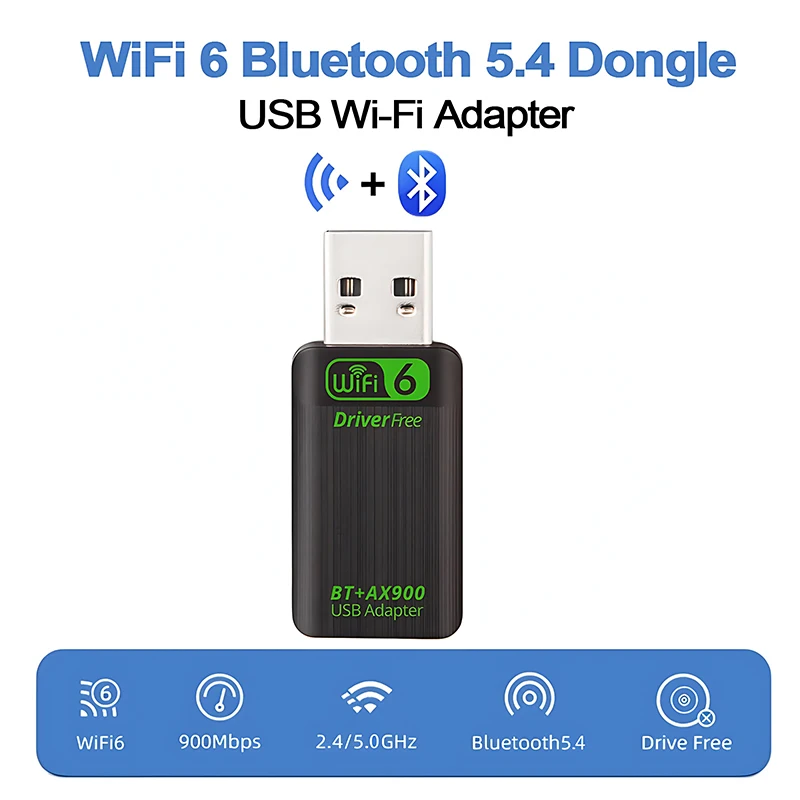 2 IN 1 WIFI6 900Mbps Bluetooth 5.4 USB Wireless Adapter 2.4G+5GHz Dual Band Wireless Network Card Receiver Dongle For Win10/11