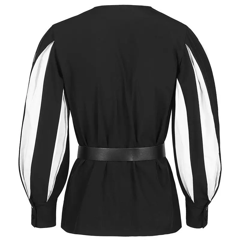 Retro Medieval Play Performance irt Top Color Blo Tie Ne Design Middle Age Sle Women's Ethnic Costume Stage Outfit