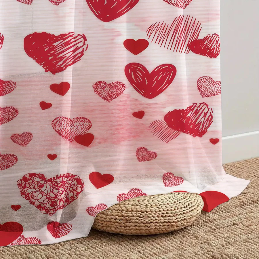 1 peça cortina de gaze decorativa em forma de coração pintada à mão vermelha, romântica e festiva, adequada para quartos e salas de estar