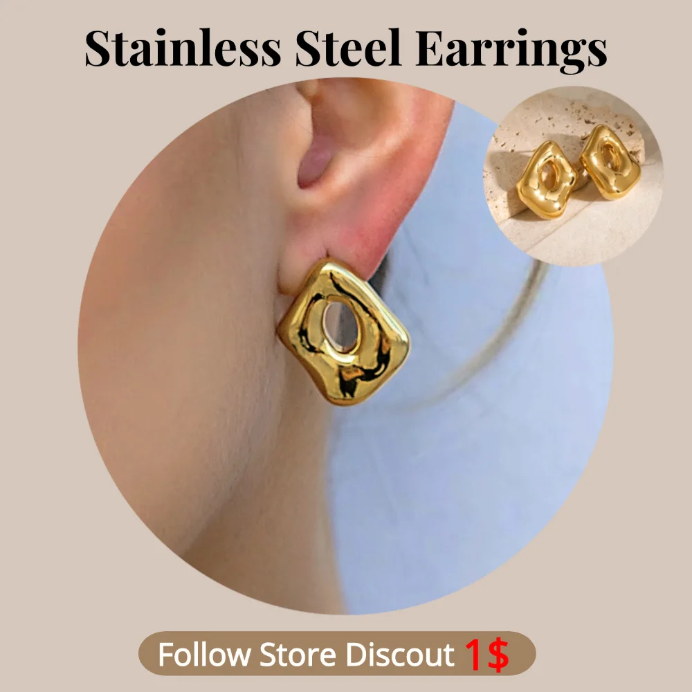 Stainless Steel Geometric Hollow Earrings Plated 18k Gold Color Non Tarnish Waterproof Trendy Jewelry Earrings For Women Gift