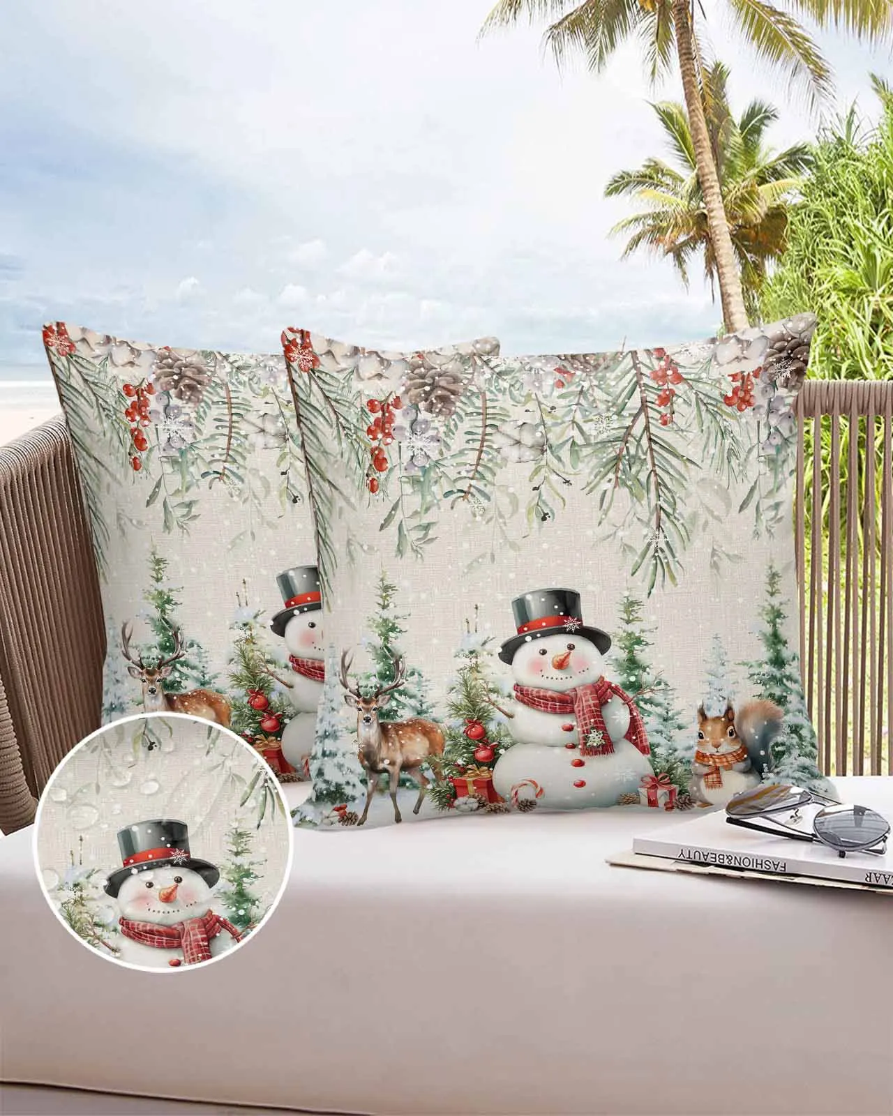 2/4PCS Christmas Berry Pine Snowman Squirrel Throw Pillow Cover Case For Sofa Car Home Decoration Pillowcase