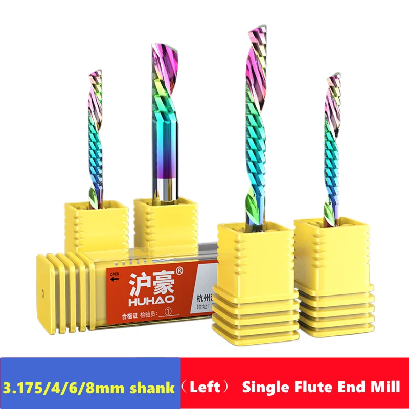 Left rotation 3.175/4/8mm  Shank Single blade spiral milling cutter,HRC60 Carbide  CNC Router Bit aluminium .Plastic. Acrylic