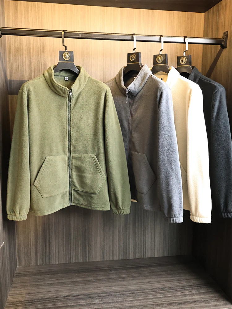 

Thiened Fce Lined Stand Collar Jaet for Men Double Sided Fluffy Warm Lightweight Autumn Winter Polyester Fiber Zipper ...