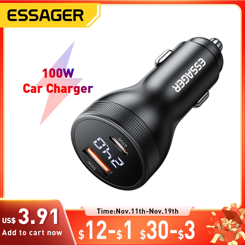 

Essager 100W Car Charger USB C Quick Charge PD 45W for iPhone 15 pro 14 Xiaomi Poco Samsung Galaxy S24 Fast Charger Charging
