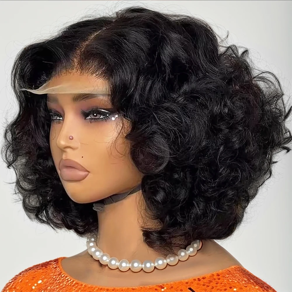 250% Bob corto Glueless Wear And Go Parrucche per capelli umani dell'onda del corpo Pronto per andare Pre Cut 13x6 Hd Parrucca frontale in pizzo Capelli umani per le donne