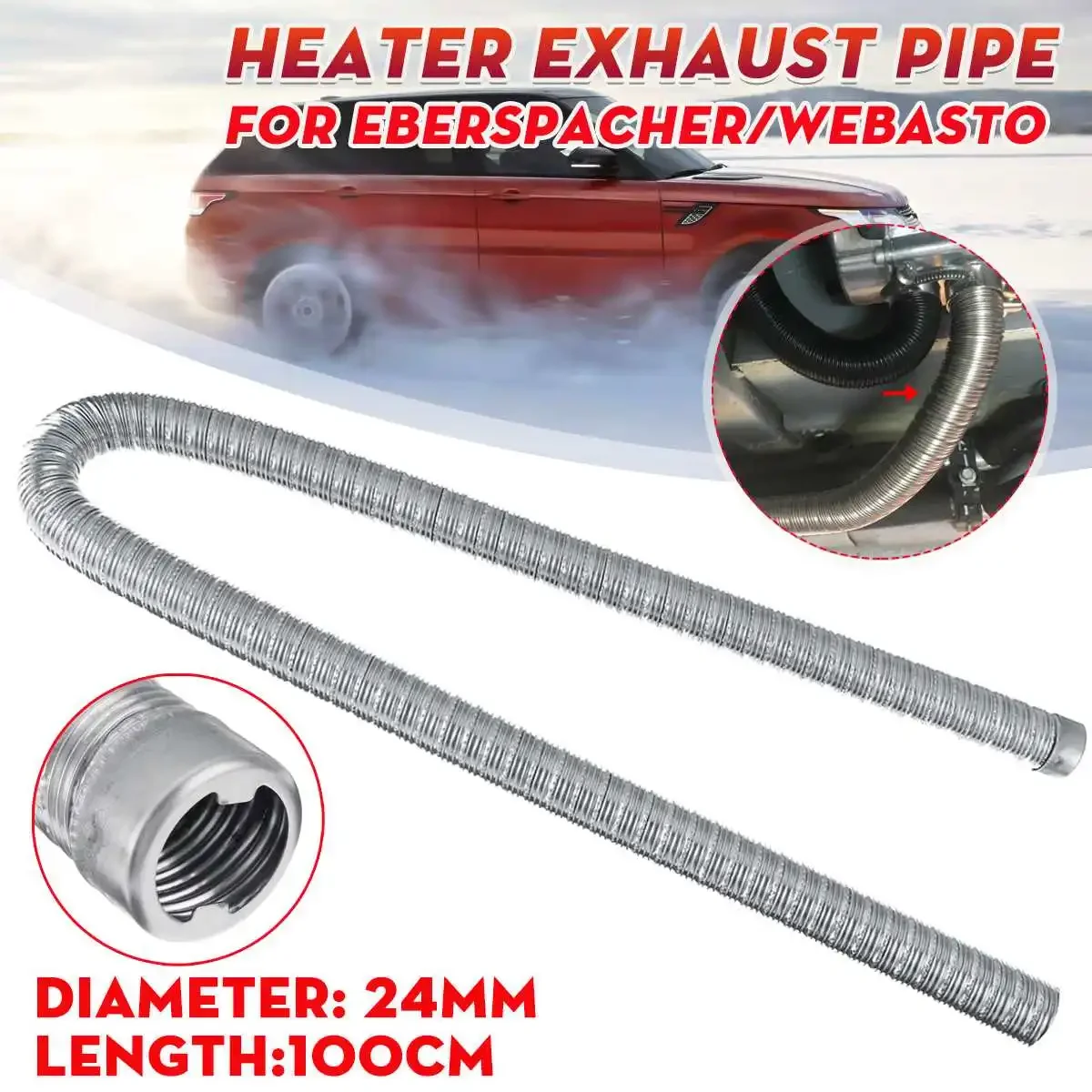 100cm 24mm Dual-layer Car Heater Exhaust Pipe Stainless Steel Diesel Heater Exhaust Hose Tube For Webasto Eberspacher