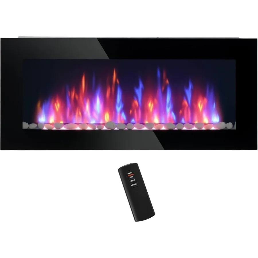 

41, электрический настенный камин с 7 регулируемыми светодиодными цветами пламени, пульт дистанционного управления, функция нагрева 1500 Вт для моделей гостиной