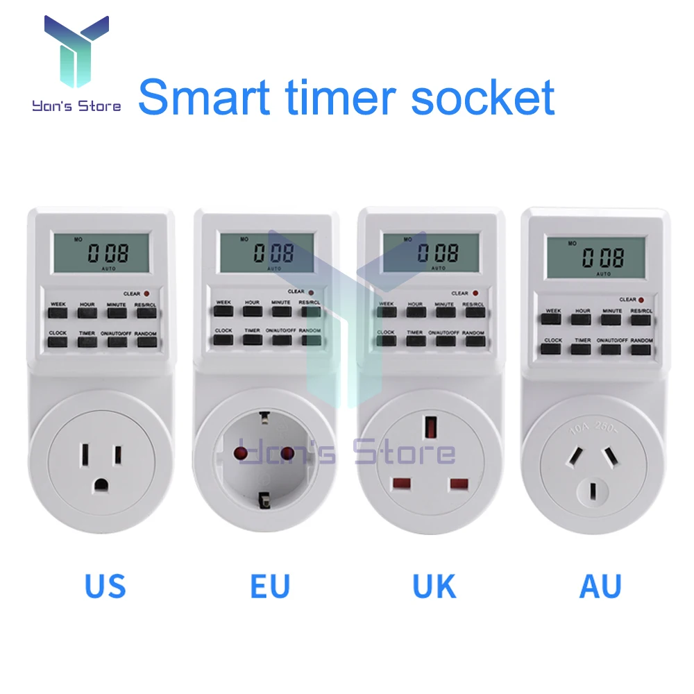 Electronic Digital Timer Switch 12/24 Hour Replaceable EU AU EU US UK Plug Kitchen Outlet Programmable Timing Socket 120/220V