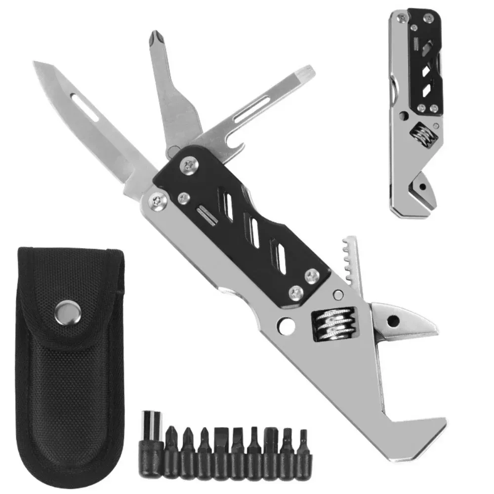 Multifunctional Wrench Stainless Steel cross/Flat Screwdriver Bits  EDC Portable Folding knife Adjustable Hand Tools Camping