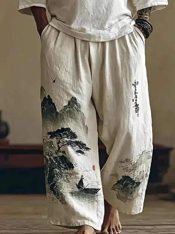 

2026 Summer Fashion New Limited Edition Ink Landscape Painting 3D Printed T-shirt Outdoor Sportswear Summer Pants Large