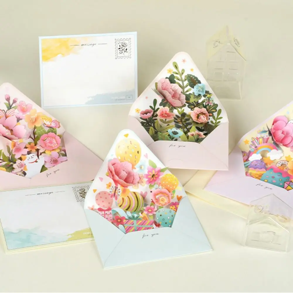 

3D Flower Pop-up Greeting Cards with Envelope Hot Stamped Valentine's Day Greeting Cards Postcard Thank You Letter Wedding