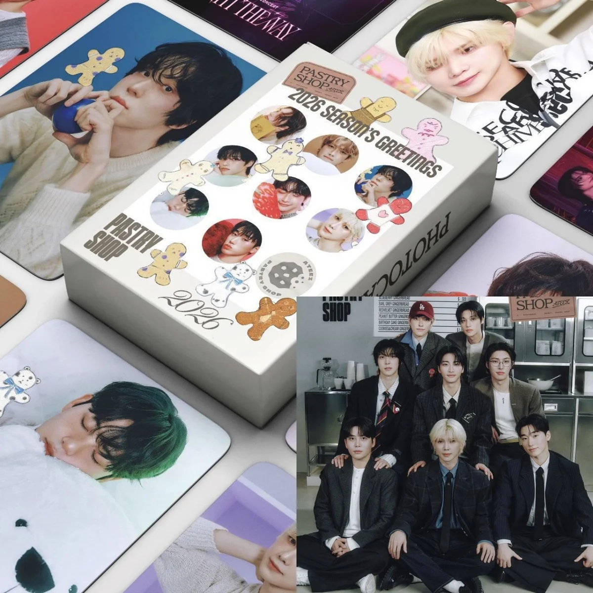 

Эксклюзивные новые фотокарточки ATINY, 55 шт., K-pop, популярная мальчиковая группа ATEEZ, коллекция «2026 SEASON'S GREETINGS», фотокарточки YUNHO, WOOYOUNG, YEOSANG, подарок