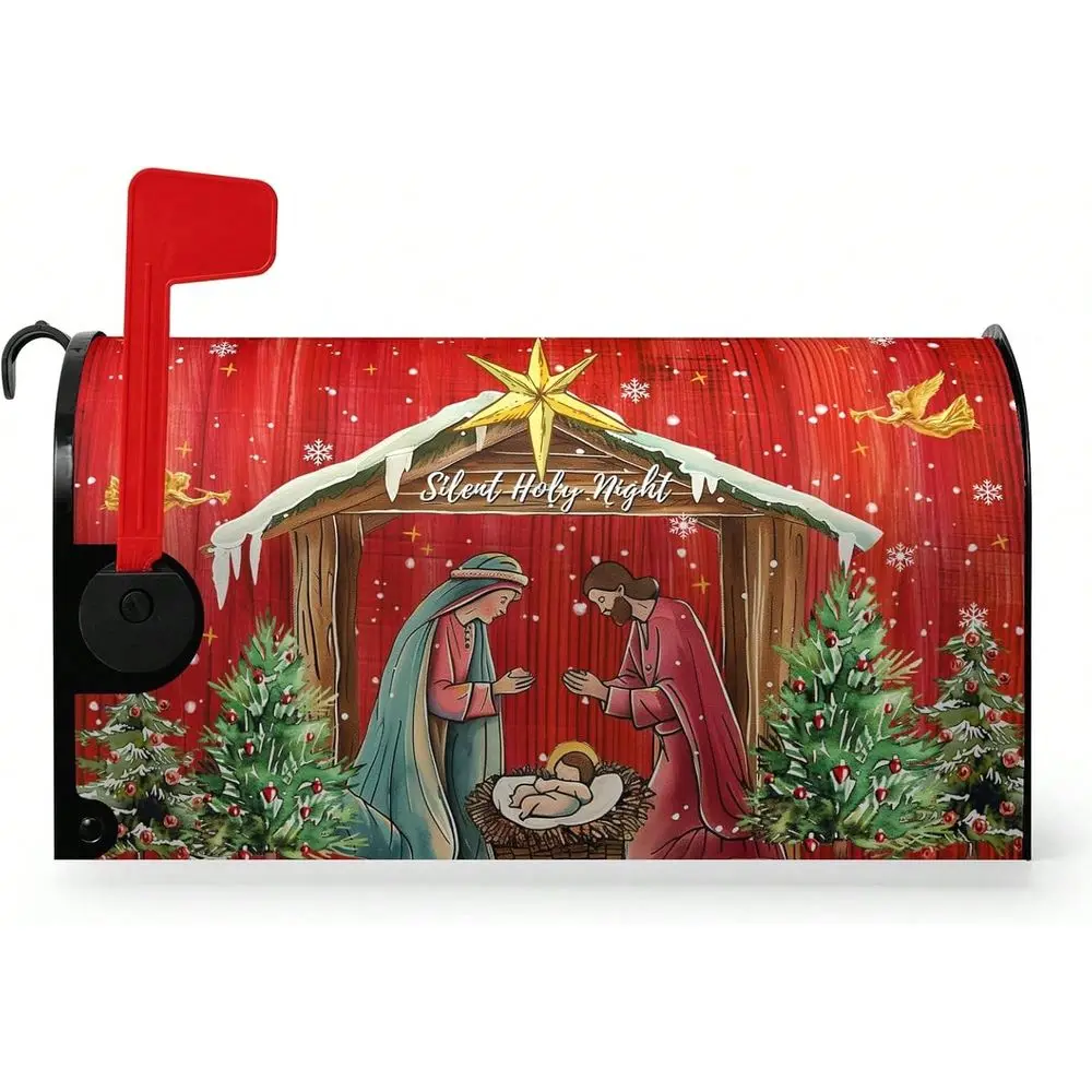 Christmas Mailbox Cover Holy Night Nativity Oversized Magnetic Mailbox Covers Religious Xmas Jesus Nativity Scene Decorative Po