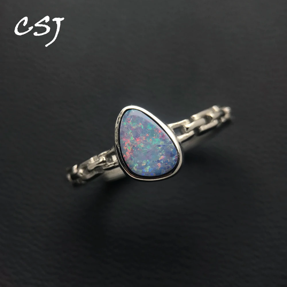 CSJ Exquisite Natural Opal Rings 925 Sterling Silver Gemstone Origin Australia Hand Made Jewelry for Women Party Gift