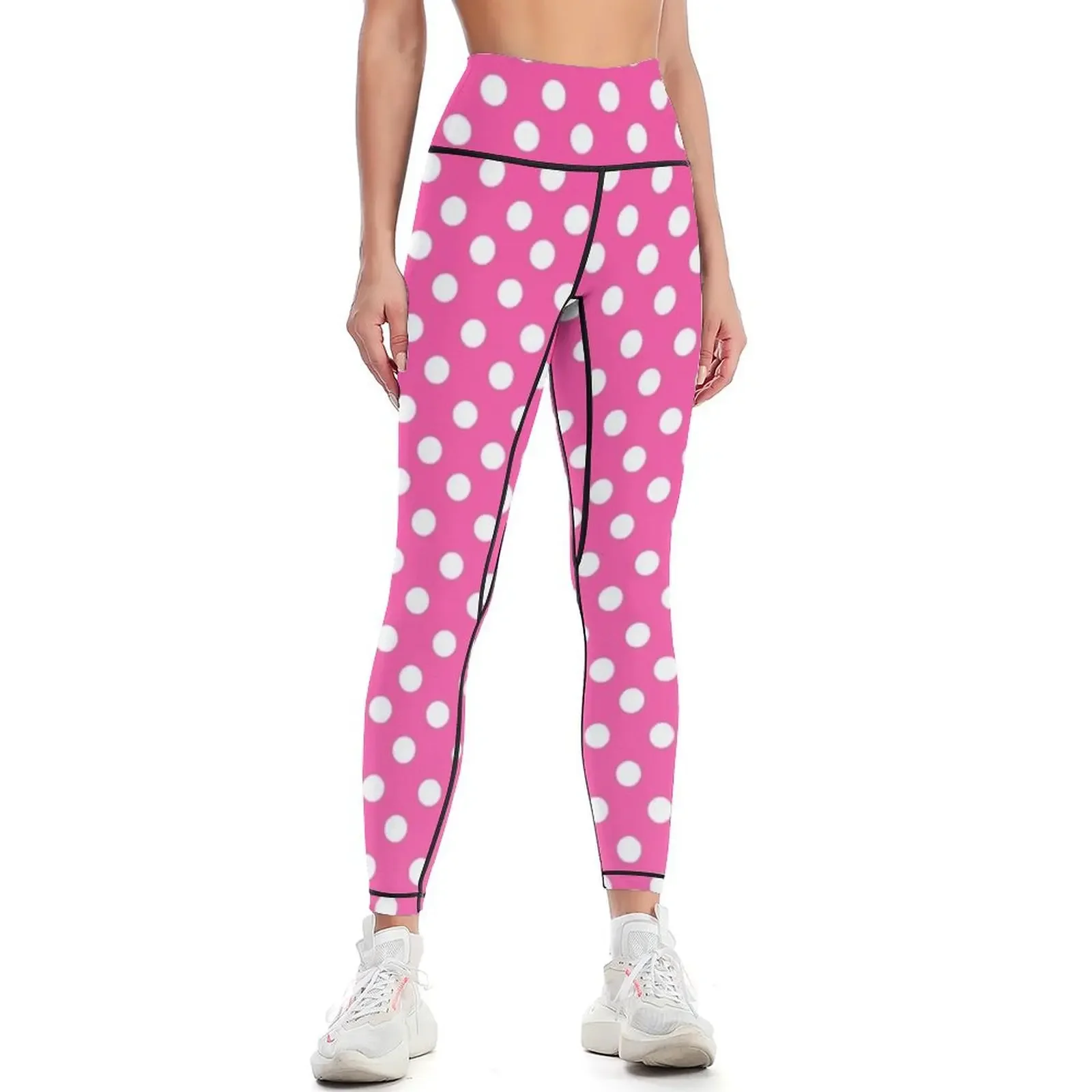 

Pink with White Polka Dots Leggings Women's sportswear Sports female gym top Women sports Womens Leggings