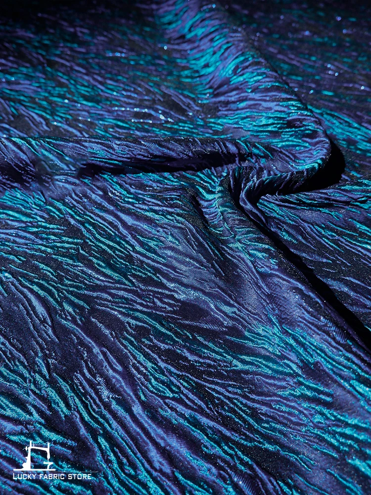 Blue ocean current stripe three-dimensional relief texture jacquard fabric made of handmade clothing jacket bag designer fa