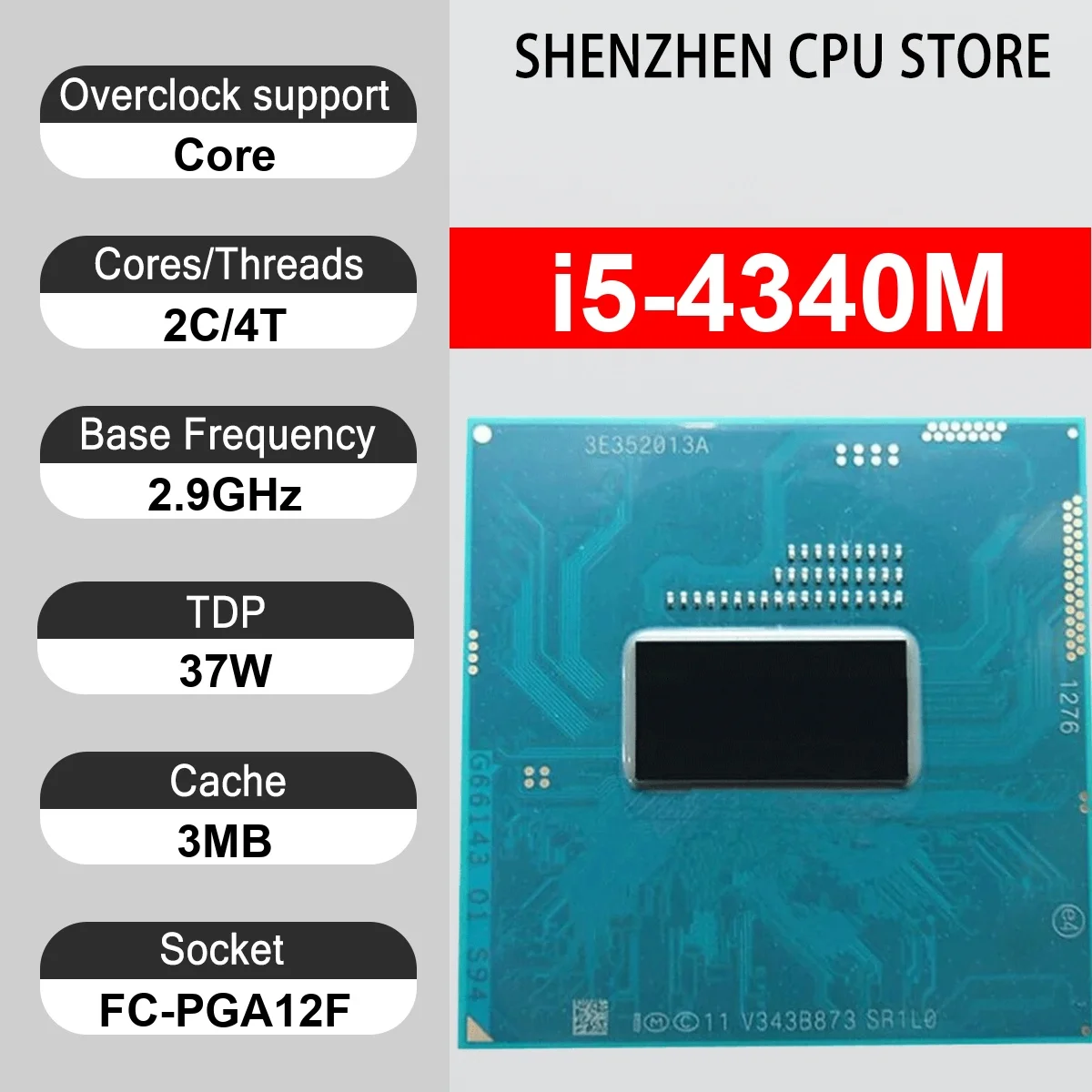 Intel Core i5-4340M 2 Core 4 Thread 2.90GHz 37W 3MB Cache 22nm FC-PGA12F SR1L0 DDR3L 1333/1600 MHz Haswell HD Graphics 4600