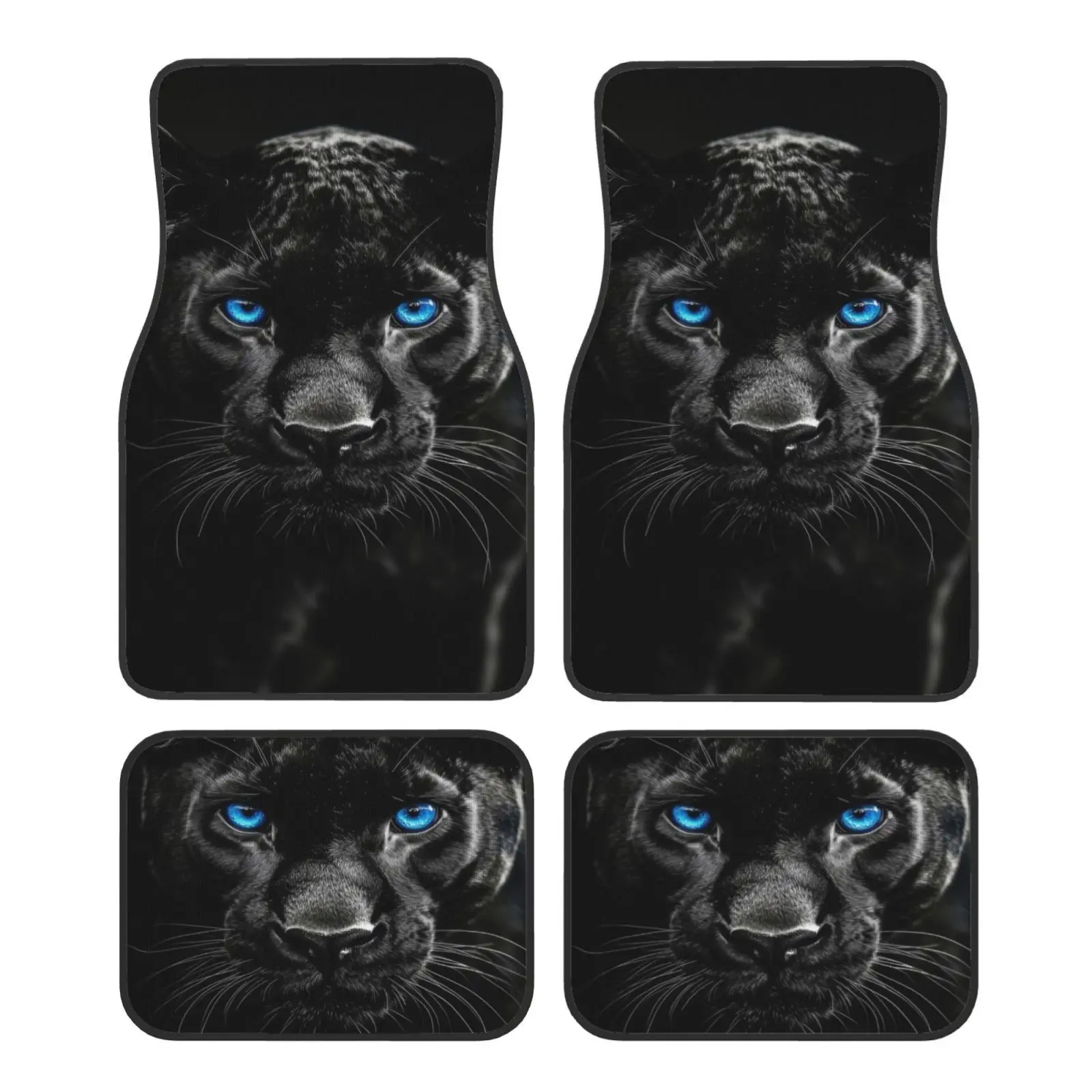 

4pcs- Black Panther Pattern Crystal Velvet Car Floor Mats Four Piece Set| Minimalist Line Design Front& Rear Full Coverage Auto