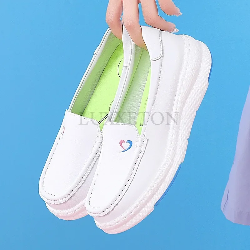 Genuine Leather Women Flats Shoes Slip on Moccasins Women Loafers Health Work Walking Soft Non Slip Hospital Nurse Shoes