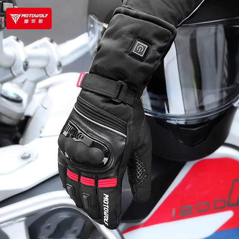 

MotorcycleHeated Gloves Waterproof Heating Gloves Skiing Thermal Fleece Windproof Leather Touch Screen Motocross Thermal Gloves