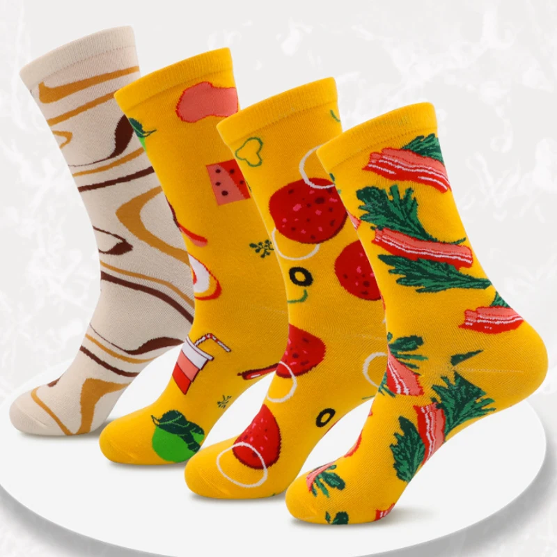 4Pcs Creative Birthday Gift Pizza Socks Exquisite Pizza Box Christmas Unisex Couple Socks Family Socks Christmas Present