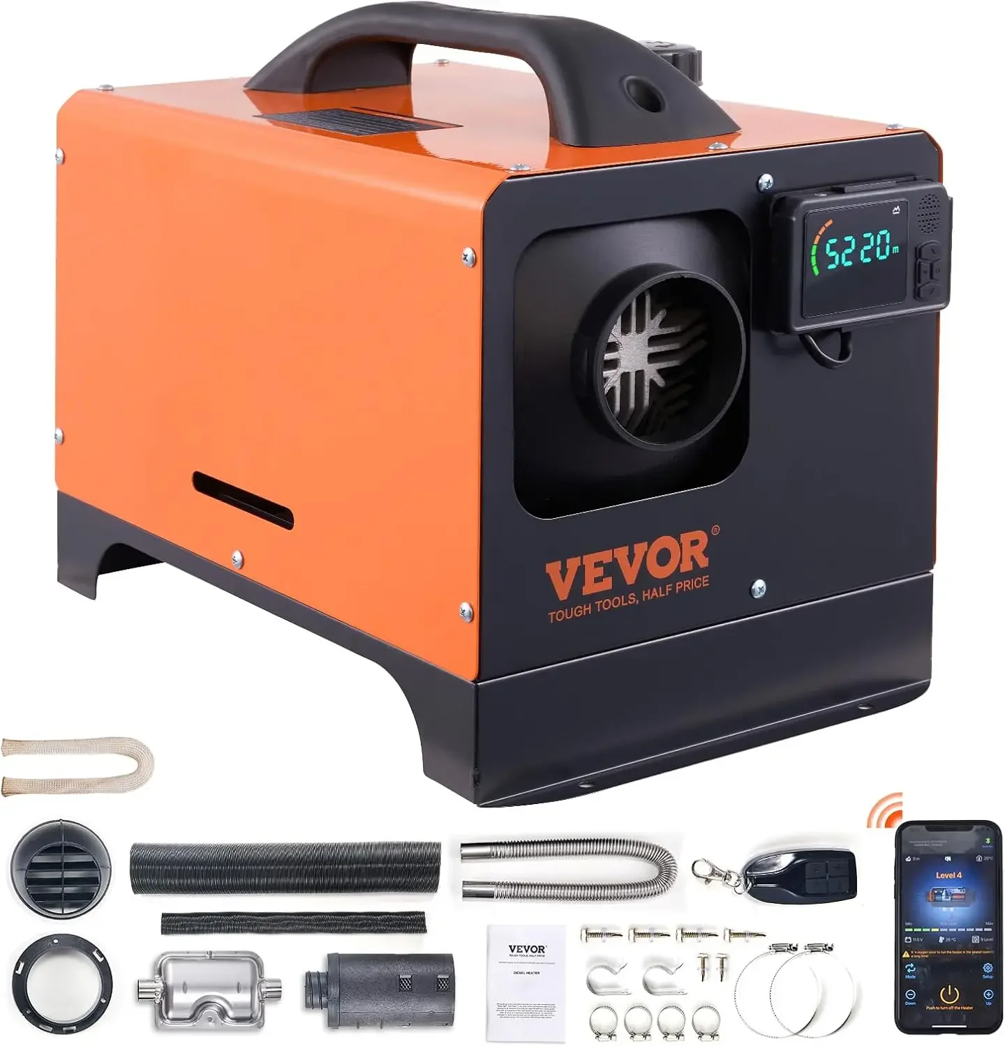 VEVOR Diesel Heater, 12V All-in-one Diesel Air Heater with Remote Control and LCD Display, 5L Fuel Tank Fast Heating Portable Di