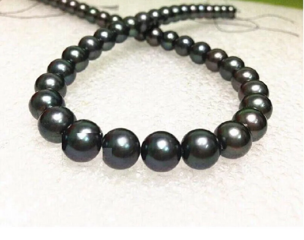 

Beautiful AAAA 10-11mm REAL NATURE South China Sea Black Round Pearl Necklace with 14K Gold Buckle