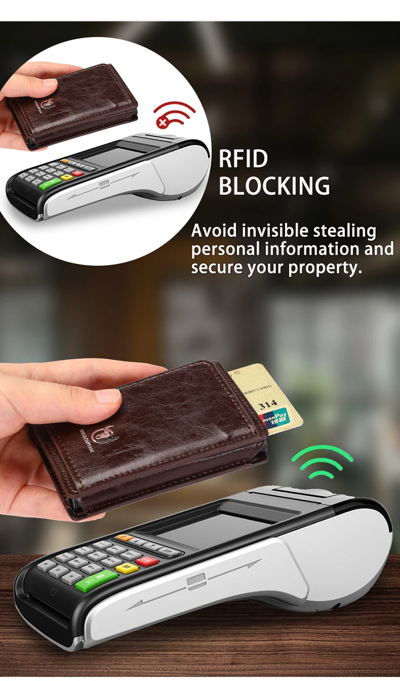 Bullcaptain Credit Card Holder Men Wallet RFID Blocking Protected Aluminium Box Leather Wallets with Money Clip Card Holder