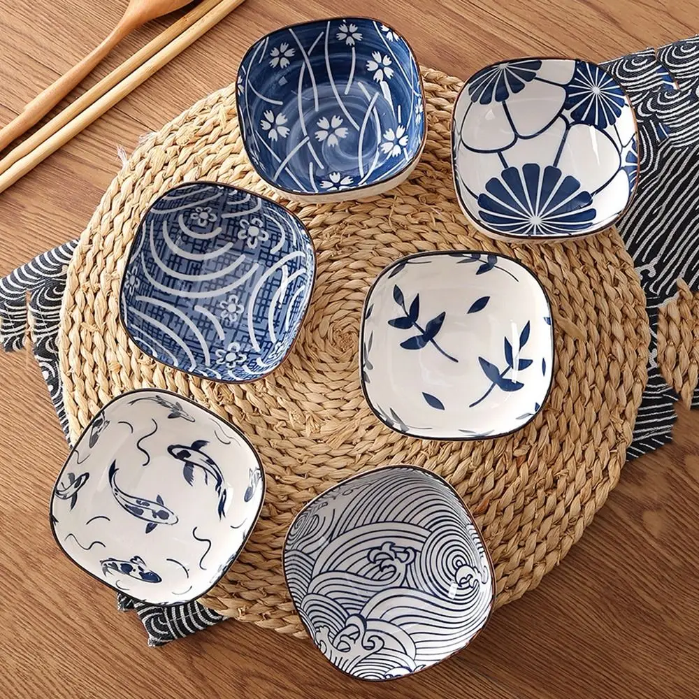 

2/6 шт. керамические миски ручной работы, винтажные синие цветы, блюдо для соевого соуса, утолщенные мини-тарелки для закусок, кухня