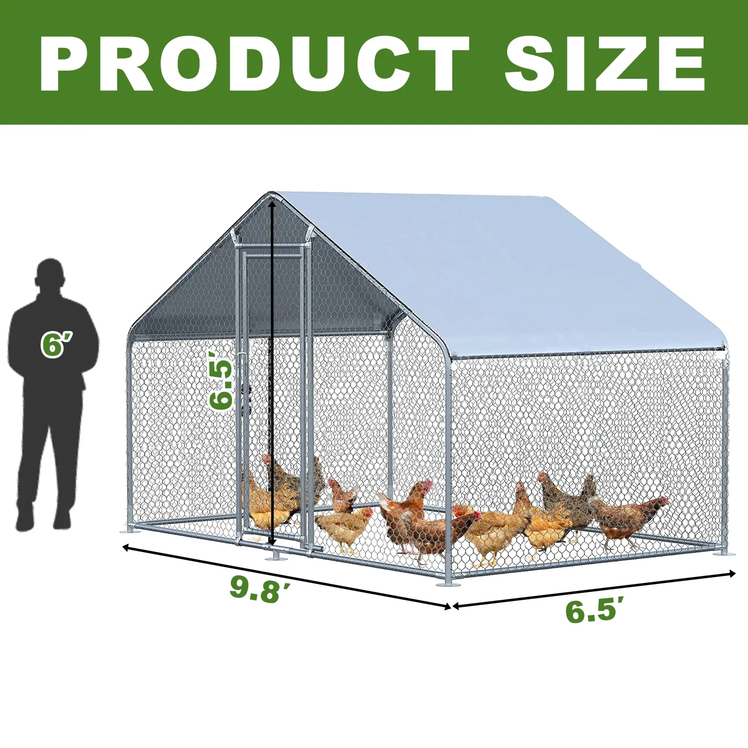 Large Metal Chicken Coop Walk-in Poultry Cage With Waterproof Chicken Cage Coop For Hens