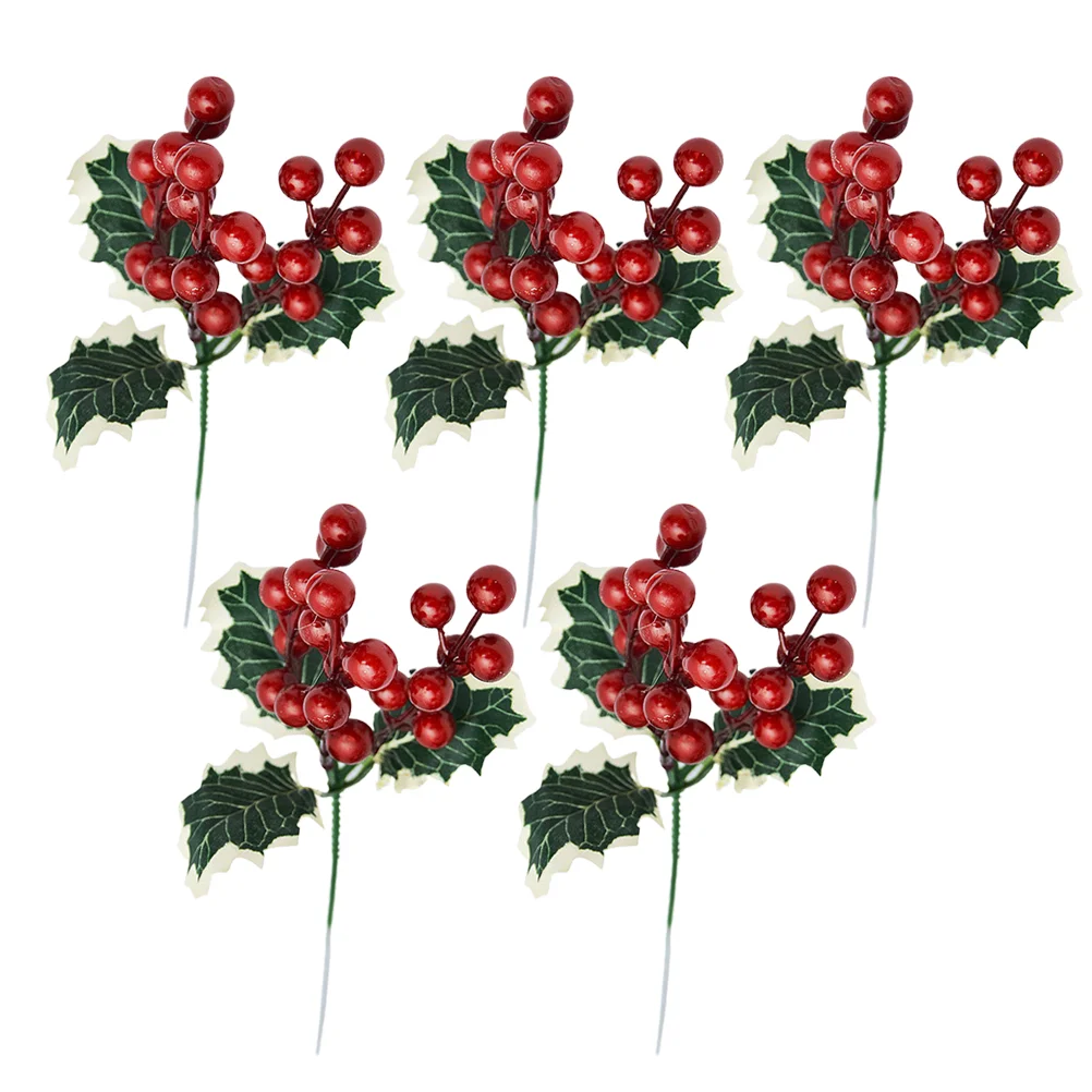 

5 Pcs Plant Leaves Artificial Flower Pine Needle Xmas Fake Christmas Decorations Plants Berry