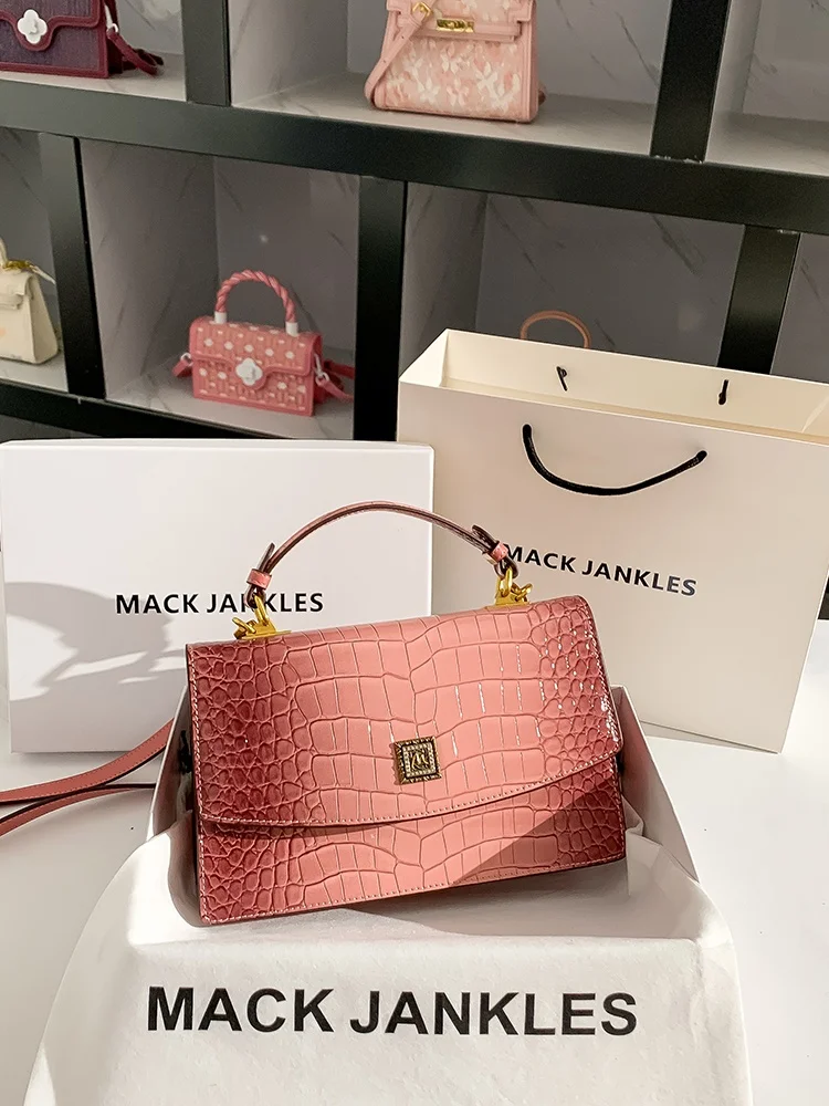 

Ma Jankles Hong Kong adient Crocodile Pattern Leather Handbag Women's High-End Painted Leather Crossbody Bag Soft Briti...