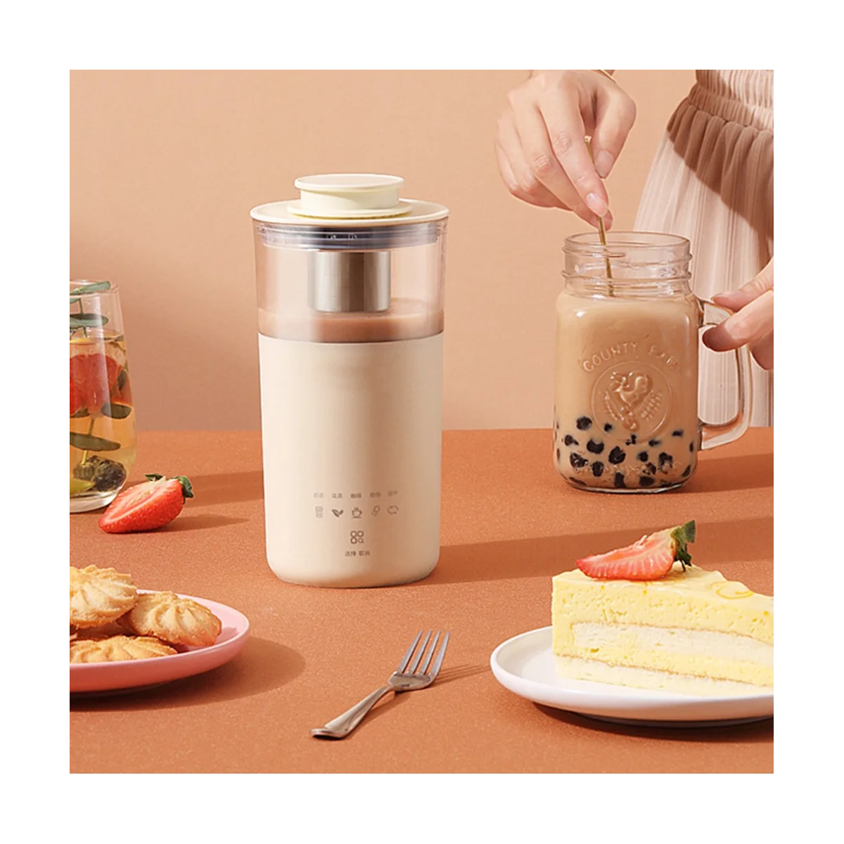 เครื่องชงกาแฟชานมเครื่องชงกาแฟไฟฟ้าอเนกประสงค์ขนาด350มล. เครื่องปั่นนมแบบมีแผลพุพองเครื่องผสมปลั๊กแบบยุโรป