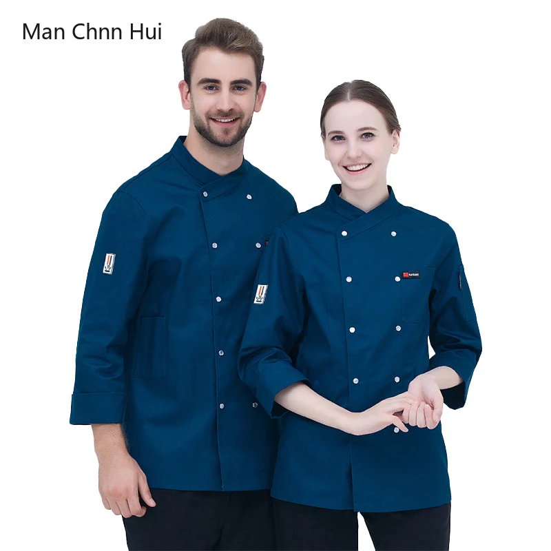 Men Chef Shirt Long Sleeve Restaurant Kitchen Cooking Jackets Women Waiter Work Clothing Professional Uniform Bakery Overalls