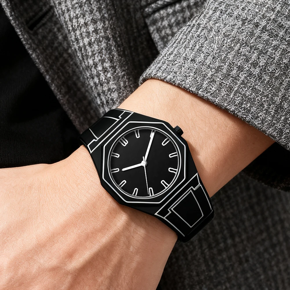 ชุดนาฬิกาควอทซ์ทรงกลมหรูหราสำหรับผู้ชาย 2 ชิ้น - เครื่องประดับทันสมัยสำหรับวันวาเลนไทน์ อีสเตอร์ รอมฎอน ฮาโลวีน คริสต์มาส ปีใหม่