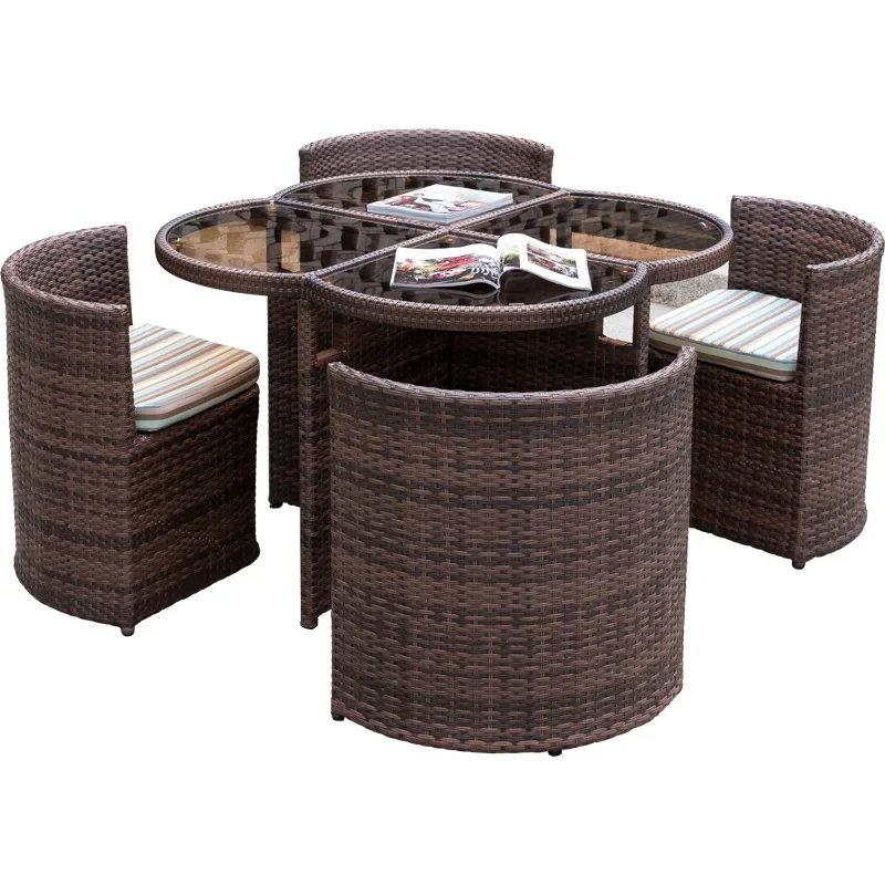 Outdoor rattan table and chair combination, open-air terrace waterproof and sunscreen leisure rattan chair table